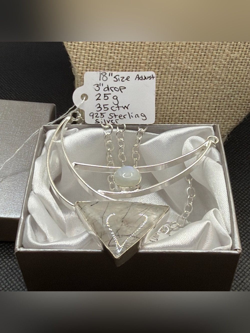 Artisan Rutile Quartz & Rainbow Moonstone Sterling Silver Necklace - Picture 7 of 7